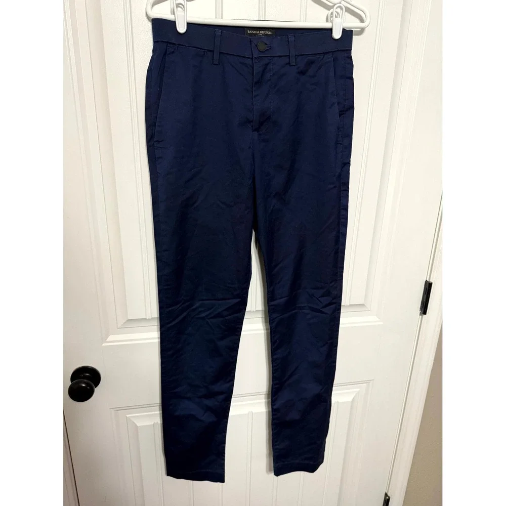 Banana Republic Chino Pants Mens 28x32 Navy Blue Slim Fit Stretch Cotton Pants